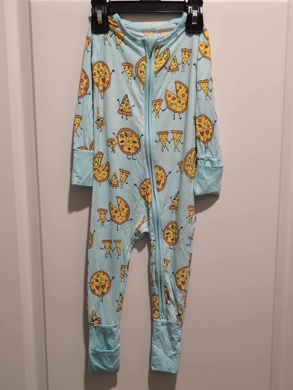 Little Sleepies Light Blue Pizza Print Footie Pajamas